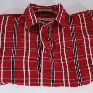 Mens Red Retreat Short Sleeved Plaid Striped Button Front Shirt Size M Medium